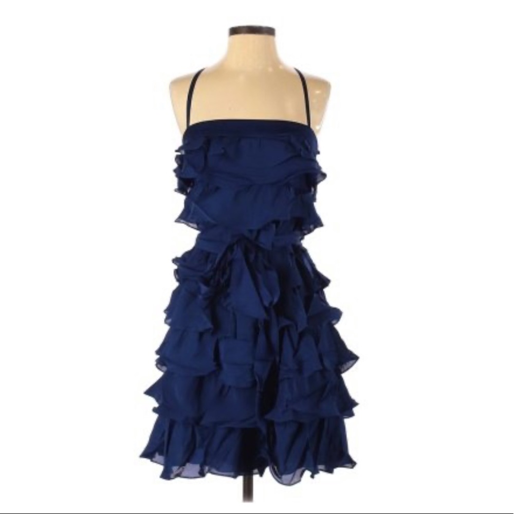 Va et vien cross back ruffle cocktail dress
